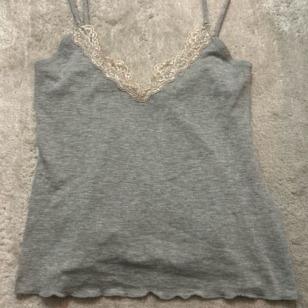 Free People Lace-Trim Camisole Babydoll Tank Top - Gray
